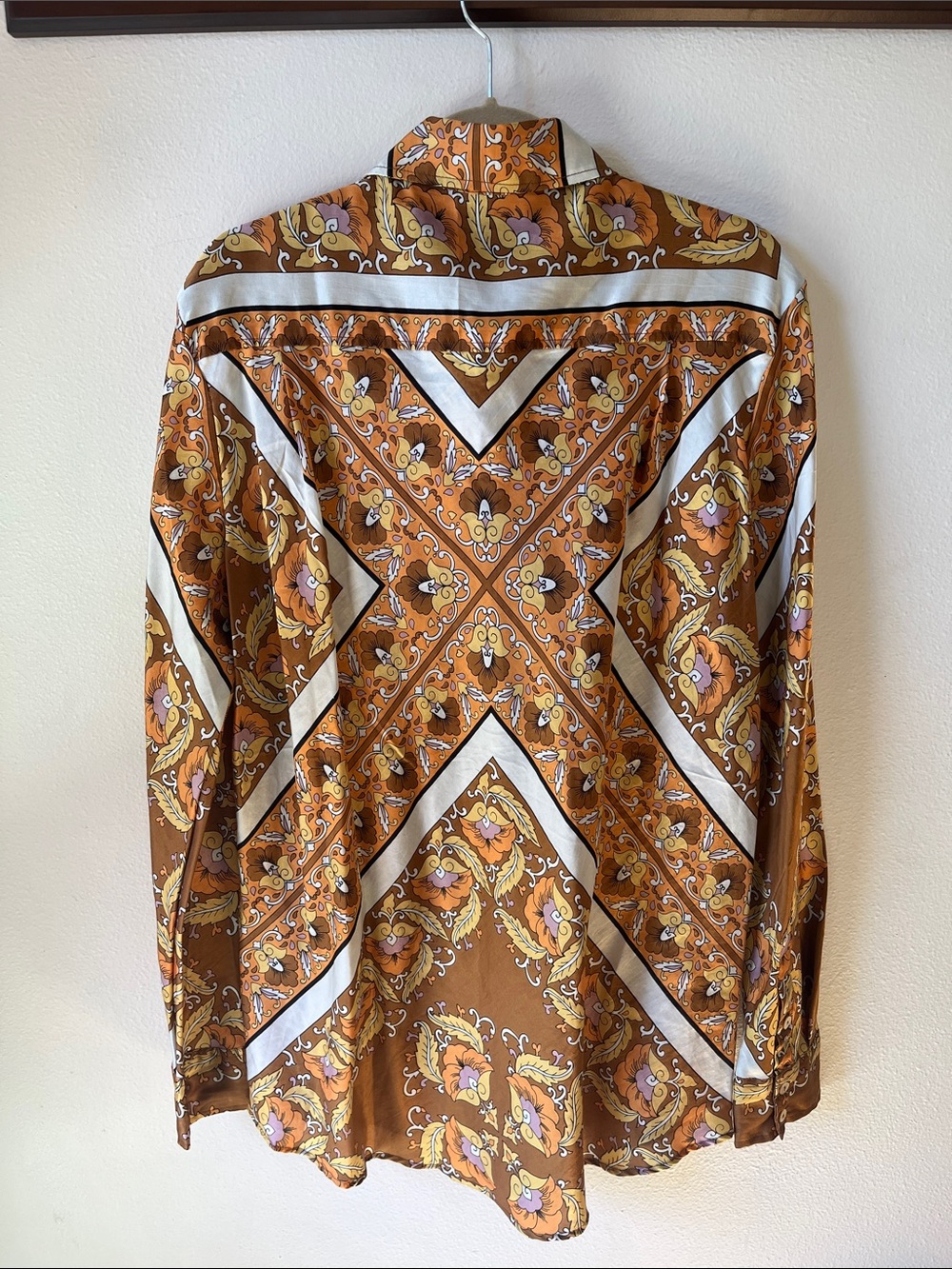 Chasing Unicorns 🍁 Lost In The Music Silk Satin Oversized Shirt sz L - Picture 13 of 17